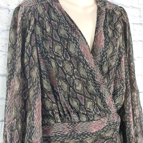 Cato Dress Wrap Look Ruffled Snake Print Long Sleeve Sz 18/20W - Picture 2 of 8